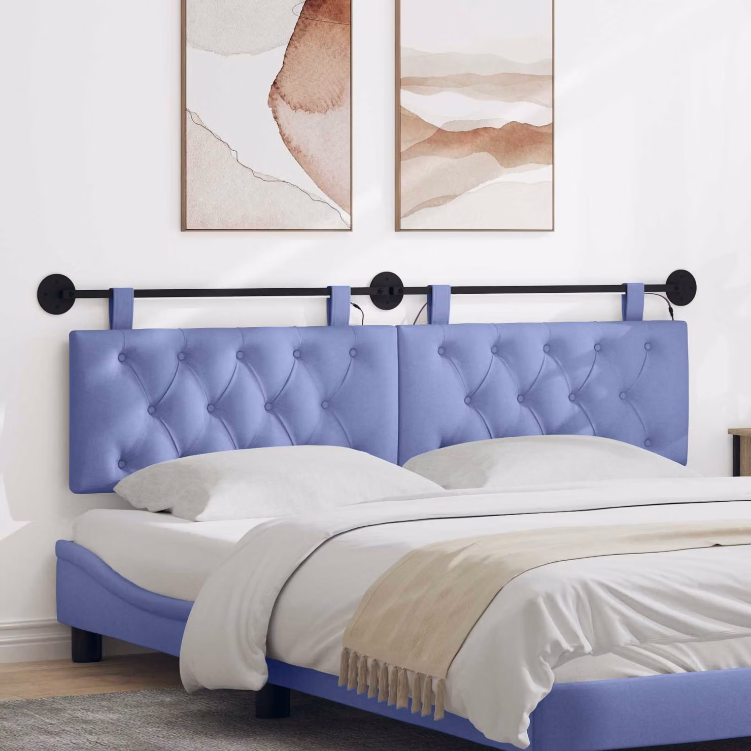 Testiera sospesa vidaXL con luce LED blu in tessuto per la tua camera da letto L: 170 cm, H: 55 cm, P: 7 cm