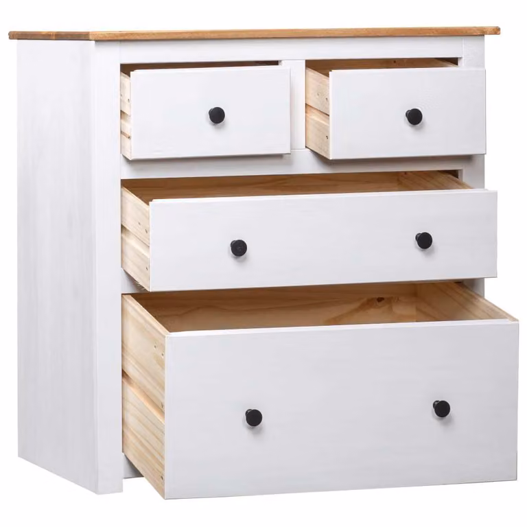 Credenza Bianca 80x40x83 cm in Legno Massello di Pino Panama