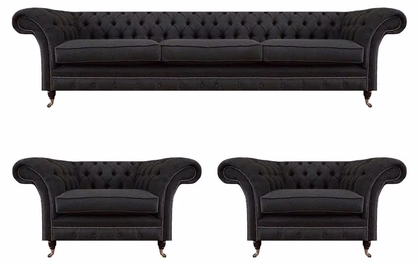 Moderne Chesterfield Schwarze Sitz Couchen Sofagarnitur Sessel 3-Sitzer