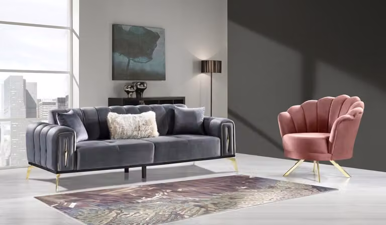 Wohnzimmer-Set 2tlg 3-Sitzer Sofa Sessel Textil 3+1 Sofagarnitur Modern