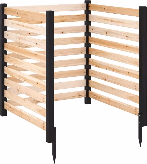 Set di 3 pannelli per recinzione da giardino in legno marrone con design a doghe frangivista e picchetti per installazione interrata