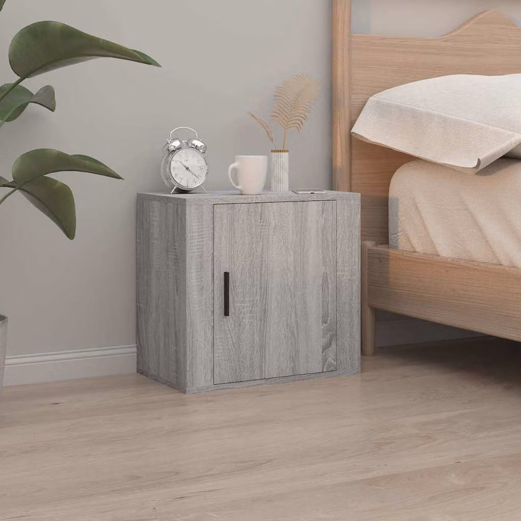 Comodino a muro moderno vidaXL in legno e MDF, Grigio, L 50 cm x P 30 cm x H 47 cm
