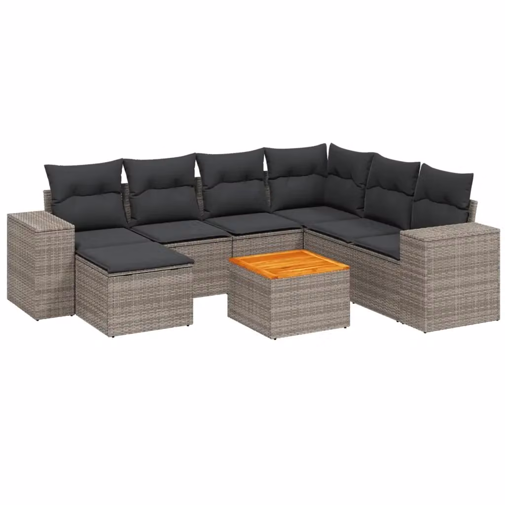 vidaXL Set Divano da Giardino 8 pz in Polyrattan Grigio con Cuscini e Tavolino – 2
