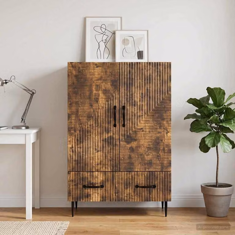 Credenza moderna vidaXL in legno ingegnerizzato e metallo, colore rovere fumo, L: 66 cm, P: 34,5 cm, H: 95 cm