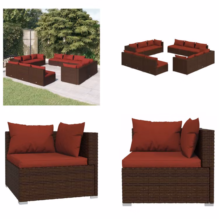 vidaXL 12 pezzi set salotto da giardino con cuscini in rattan marrone - set salotto da giardino - set salotto da giardino - set salotto da patio - set divano da patio