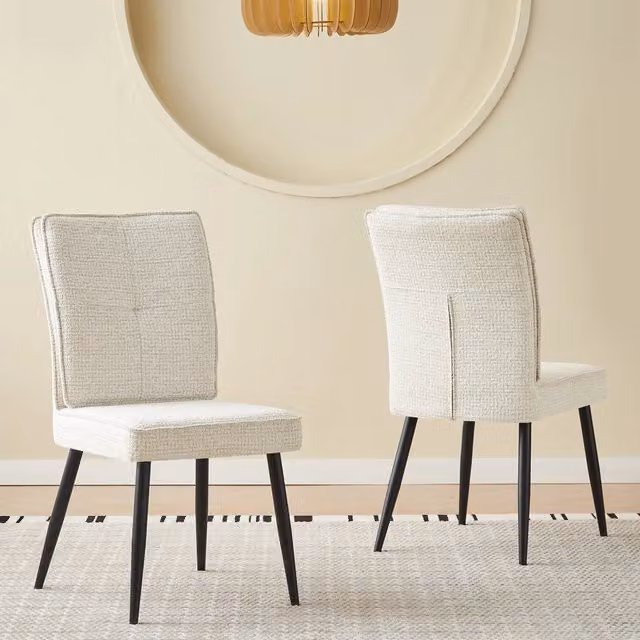 Set da 2 sedie moderne REDOM in ciniglia e metallo, Bianco e Nero, H 74 x L 46 x P 60 cm