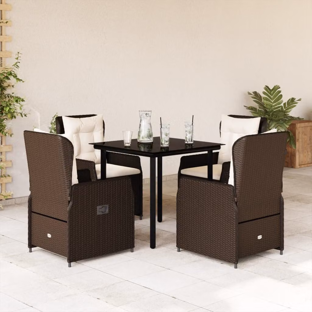 Maison Exclusive - Set da Pranzo da Giardino 5pz con Cuscini in Polyrattan Marrone