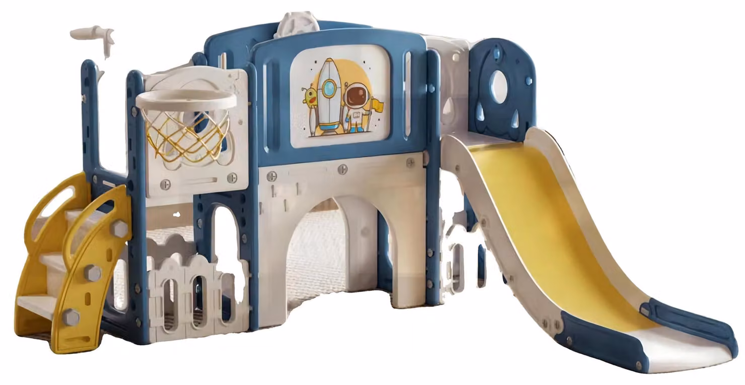Scivolo per bambini, area giochi multifunzionale, parco giochi al coperto, GDXST-BLU/GIALLO
