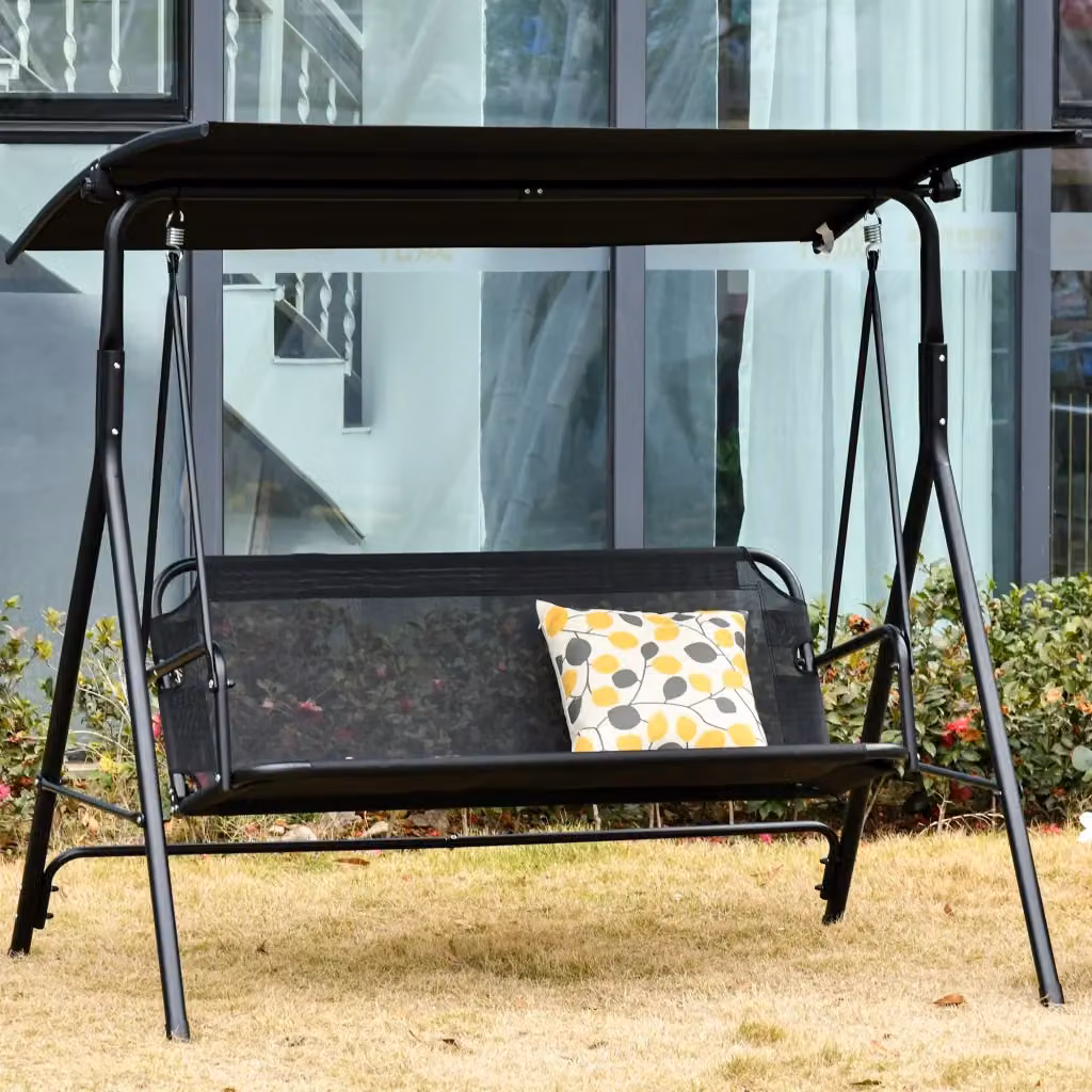 Dondolo da giardino XYLO a 2 posti con tettuccio regolabile anti-UV in metallo e textilene nero L/P/H: 172 x 110 x 155 cm – 2