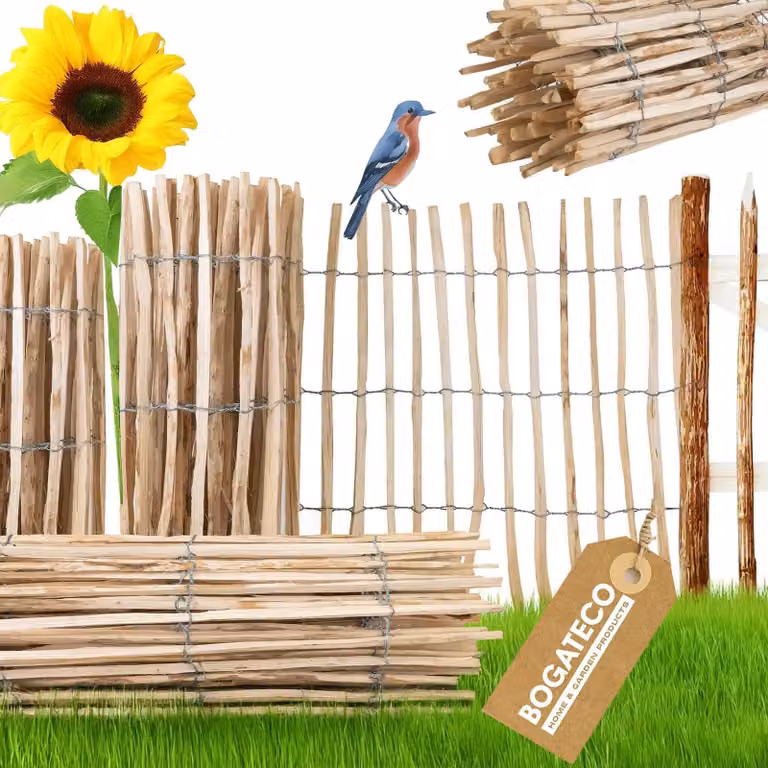 Recinzione da giardino nocciolo - Recinzione a doghe 500 x 90 cm - Distanza tra le doghe 4-5 cm - Legno di nocciolo
