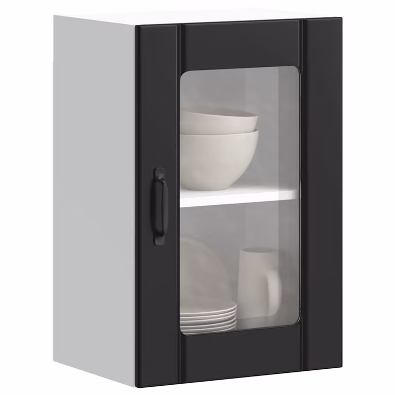 Pensile da cucina moderno vidaXL con ante in vetro, nero e bianco, L: 60 cm, H: 31 cm, P: 40 cm