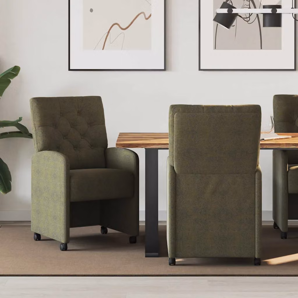 Set di 2 sedie da pranzo vidaXL con ruote in pelle scamosciata sintetica verde militare L 58 cm, P 67 cm, H 97 cm – 1