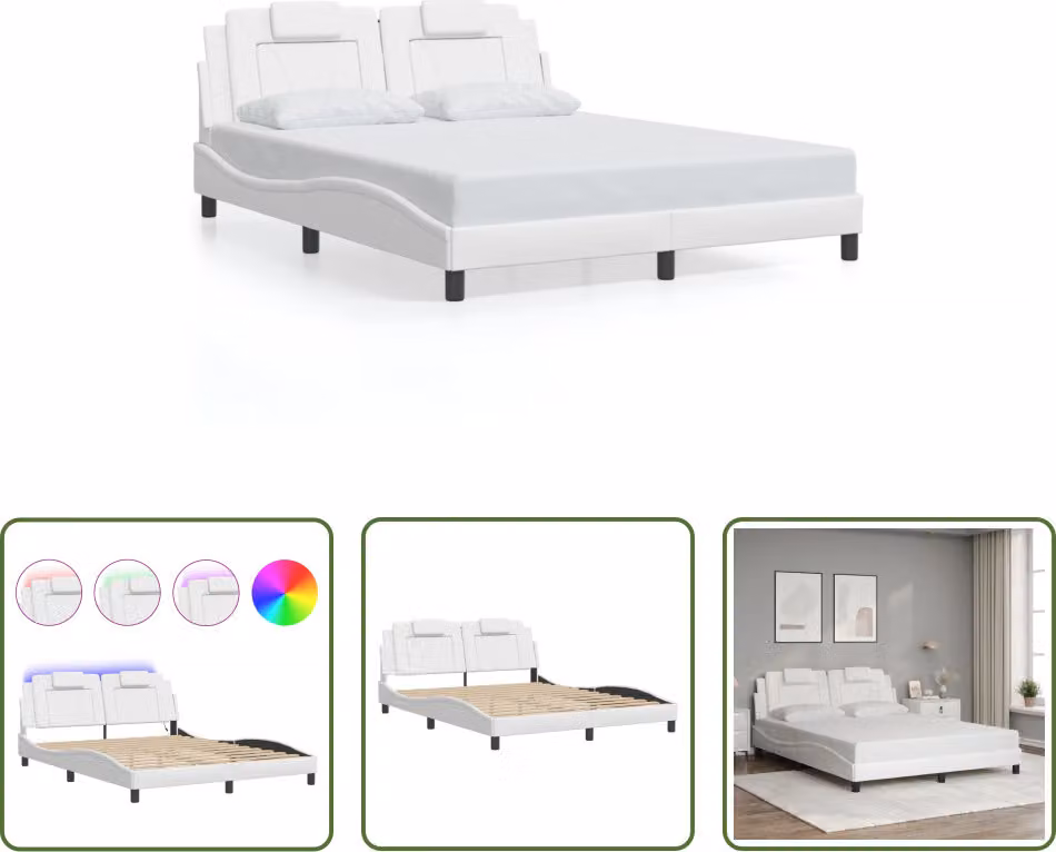 The Living Store Struttura letto con LED bianco 160x200 cm in ecopelle