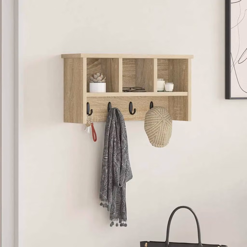 vidaXL Appendiabiti a muro moderno in MDF color marrone e beige con pannello posteriore L: 50 cm, P: 16 cm, H: 26 cm
