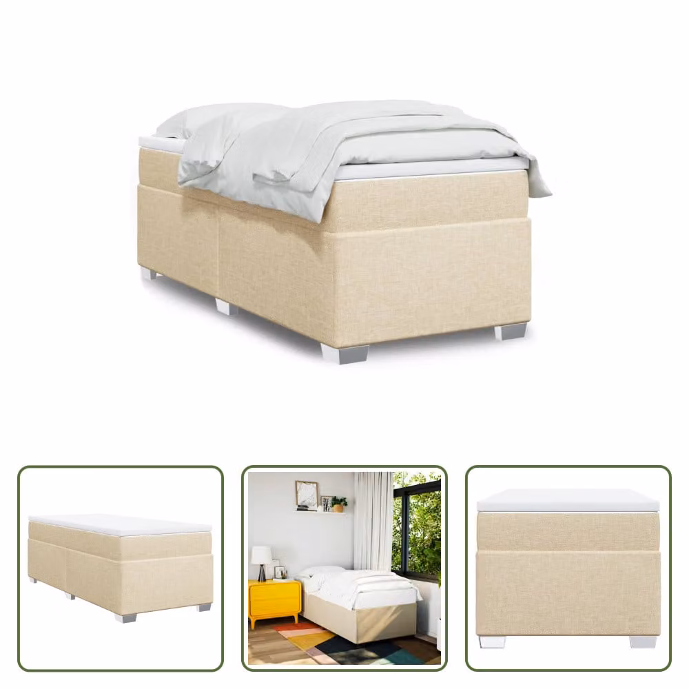 The Living Store Letto a molle con materasso crema 100x200 cm in tessuto