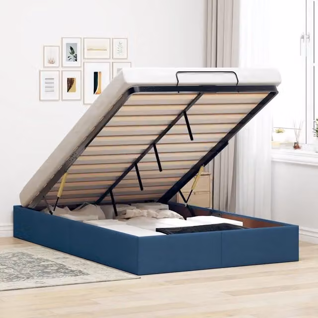 Struttura Letto con Contenitore a Sollevamento vidaXL in Tessuto Blu L: 200 cm, P: 120 cm, H: 140 cm