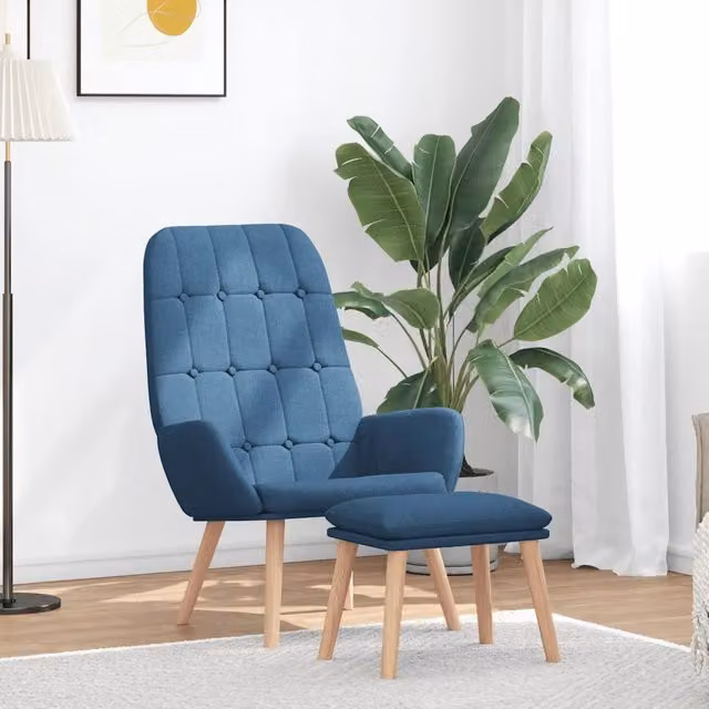 Divano Sedia-Poltrona Relax con Poggiapiedi Blu in Tessuto 211384