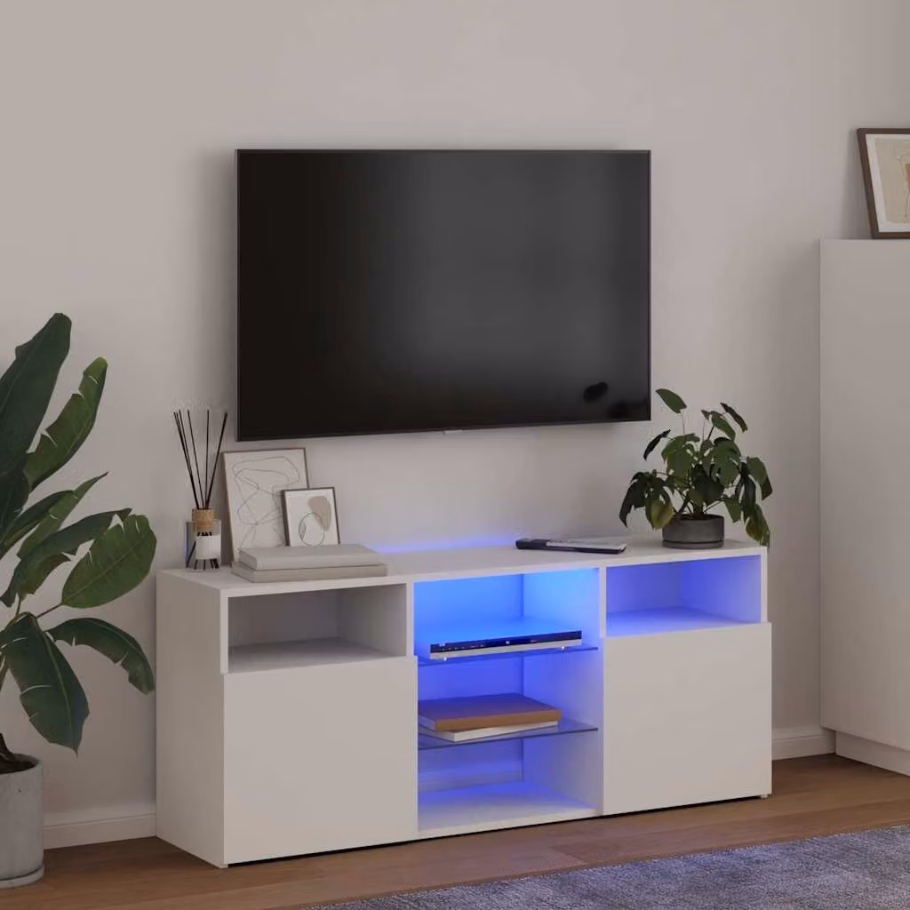 vidaXL Mobile Porta TV Moderno con Luci LED Integrate Bianco L: 120 cm, P: 30 cm, H: 50 cm