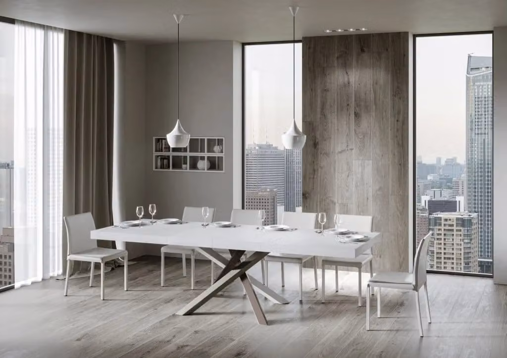 Tavolo allungabile Volta Premium Bs Com Bianco Frassino con telaio a X L/P/H: 130 x 90 x 77 cm, estensibile fino a 234 cm – 2