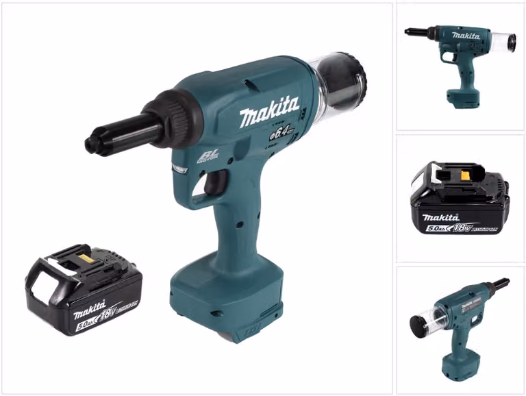 Makita DRV 250 T1 Rivettatrice a batteria 18 V 20 kN Brushless + 1x batteria da 5,0 Ah - senza caricabatterie