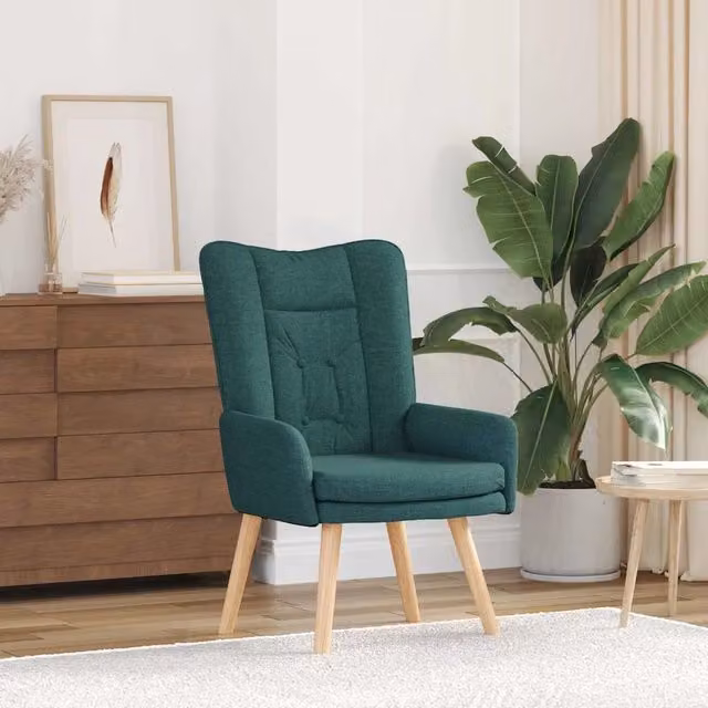 Poltrona Lounge Moderna Verde con Braccioli in Tessuto e Legno, L: 63 cm, P: 67 cm, H: 94 cm
