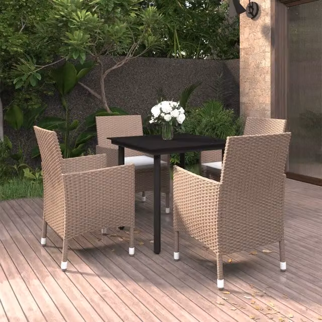 Set da Pranzo da Giardino 5 pz e Cuscini in Polyrattan Nero 3099704