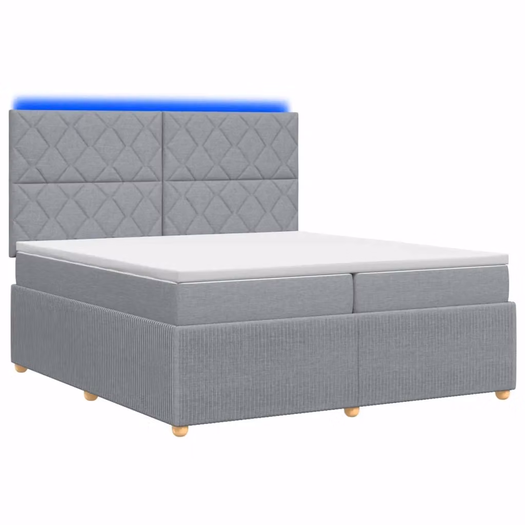 Letto Box Spring vidaXL con Materasso Ibrido e Illuminazione LED sotto il letto, Grigio e Bianco, L/P: 200 x 200 cm – 2