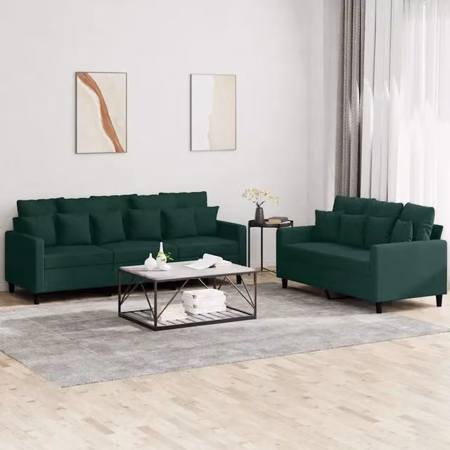 Set di Divani 2 pz con Cuscini Verde scuro in Velluto 3201722