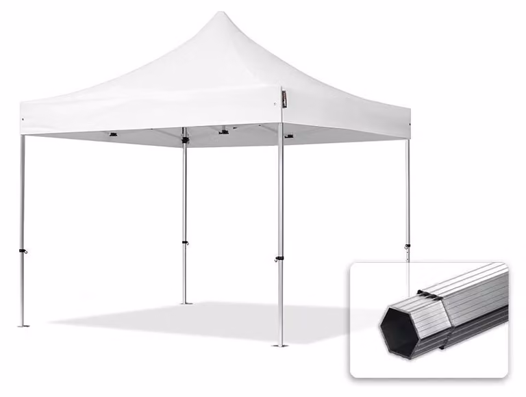 TOOLPORT 3x3m gazebo pieghevole PVC, PROFESSIONAL alluminio, bianco