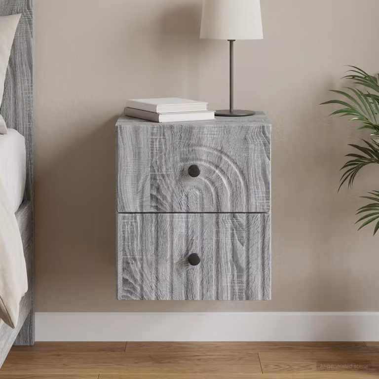 vidaXL Mobiletto da notte sospeso Grigio Sonoma L: 33 cm, P: 34,5 cm, H: 40 cm