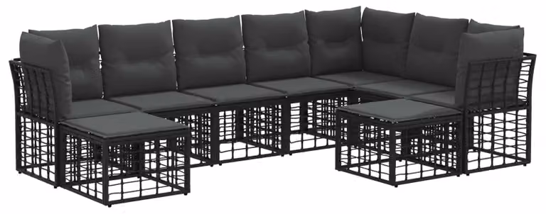 Set di divani da esterno Nero e Grigio scuro Poliestere