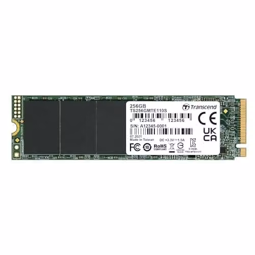 Transcend MTE110S, 256GB SSD M.2 NVMe PCIe Gen3 x4 - Unità a Stato Solido Interna Alta Velocità, 3D NAND - Ideale per PC Desktop e Notebook - TS256GMTE110S
