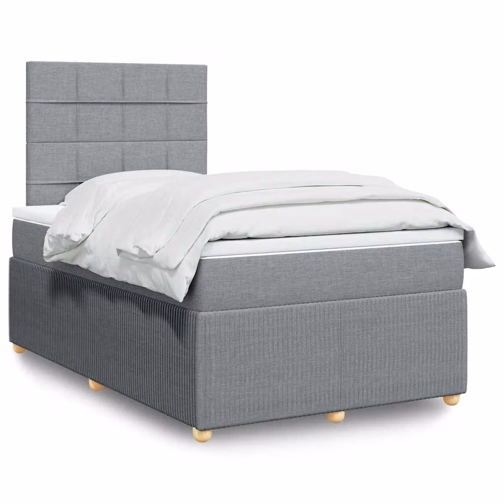 vidaXL Giroletto a Molle con Materasso Ibrido in Tessuto Grigio e Bianco L/P/H: 120 x 200 cm