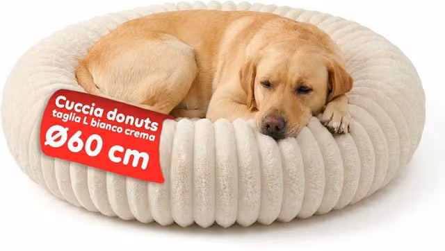 Cuccia Donut Puppy Lovers in Microfibra Bianca con Bordi Rialzati e Fondo Antiscivolo per Cani e Gatti