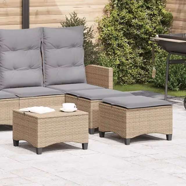 Set di 4 sgabelli da giardino vidaXL in polyrattan beige con cuscini, L/P/H: 55 x 55 x 36 cm – 1