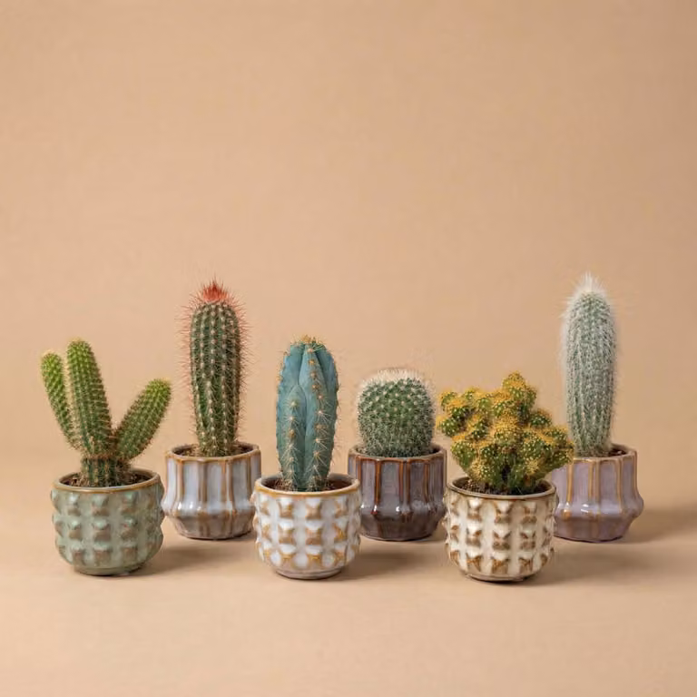 Set di 6 cactus San Juan in mini vasi di VetroVetroceramica - assortimento di cactus