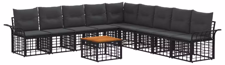 Set di divani da esterno 10 pcs Nero e Grigio scuro Poliestere