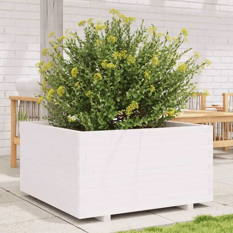 Fioriera da giardino bianca vidaXL in legno per giardino ornamentale o orto L/P/H: 90 x 90 x 49,5 cm