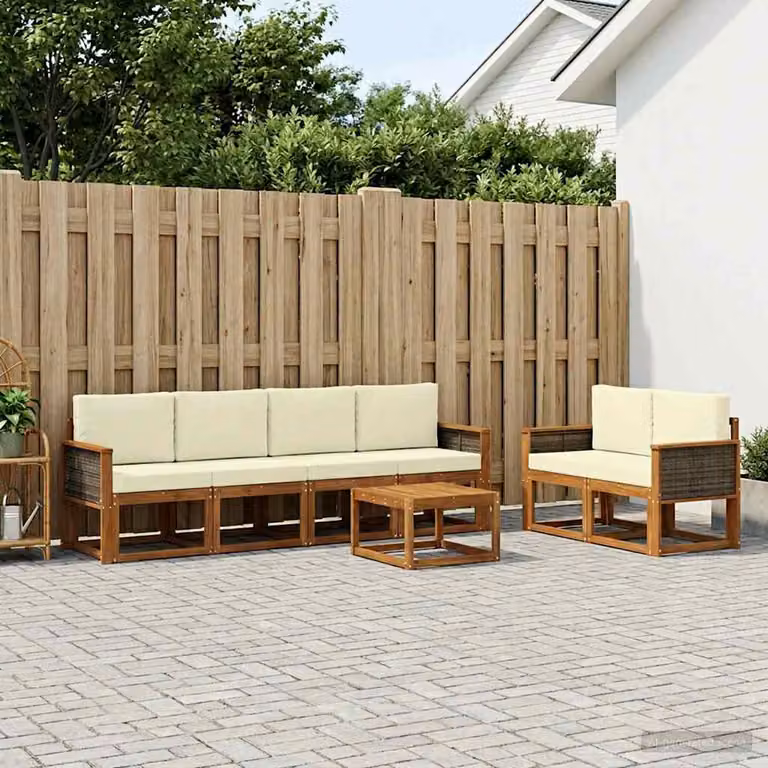 Set di divani da esterno vidaXL 6 pezzi in legno di acacia con cuscini, colore marrone e beige