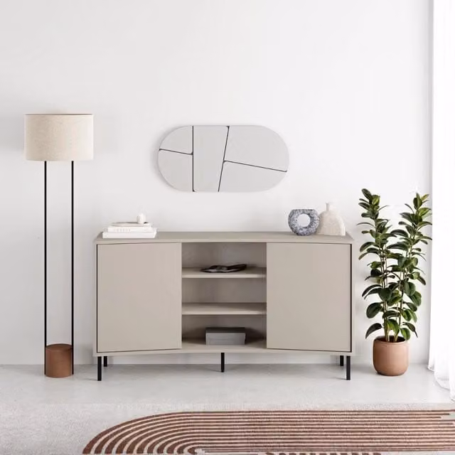 Madia Frem con frontale curvo 2 ante e vani a giorno in finitura cashmere 150x40x81.5H