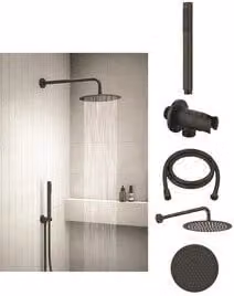 Set doccia Gedy High Pro Plus 02 con soffione da 25 cm e doccetta a mano, nero opaco, incasso a parete in acciaio inox