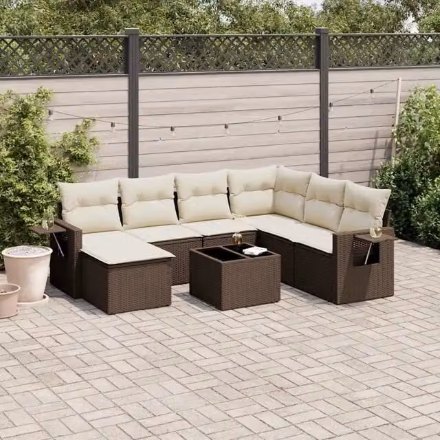 Set Divani da Giardino 8 pz con Cuscini Marrone in Polyrattan 3252850