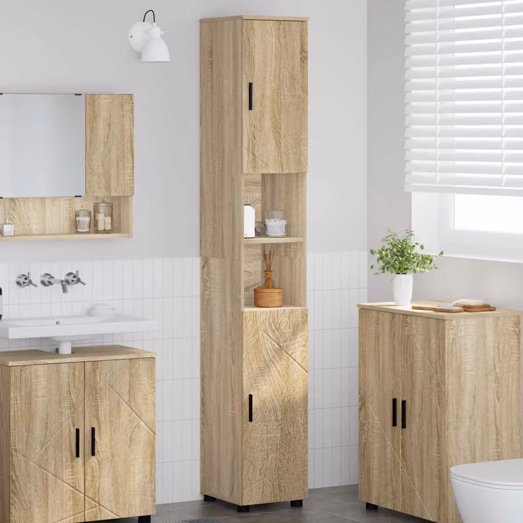 Mobile da bagno vidaXL con ante a battente in Rovere Sonoma, L/P/H: 30 x 35 x 192 cm