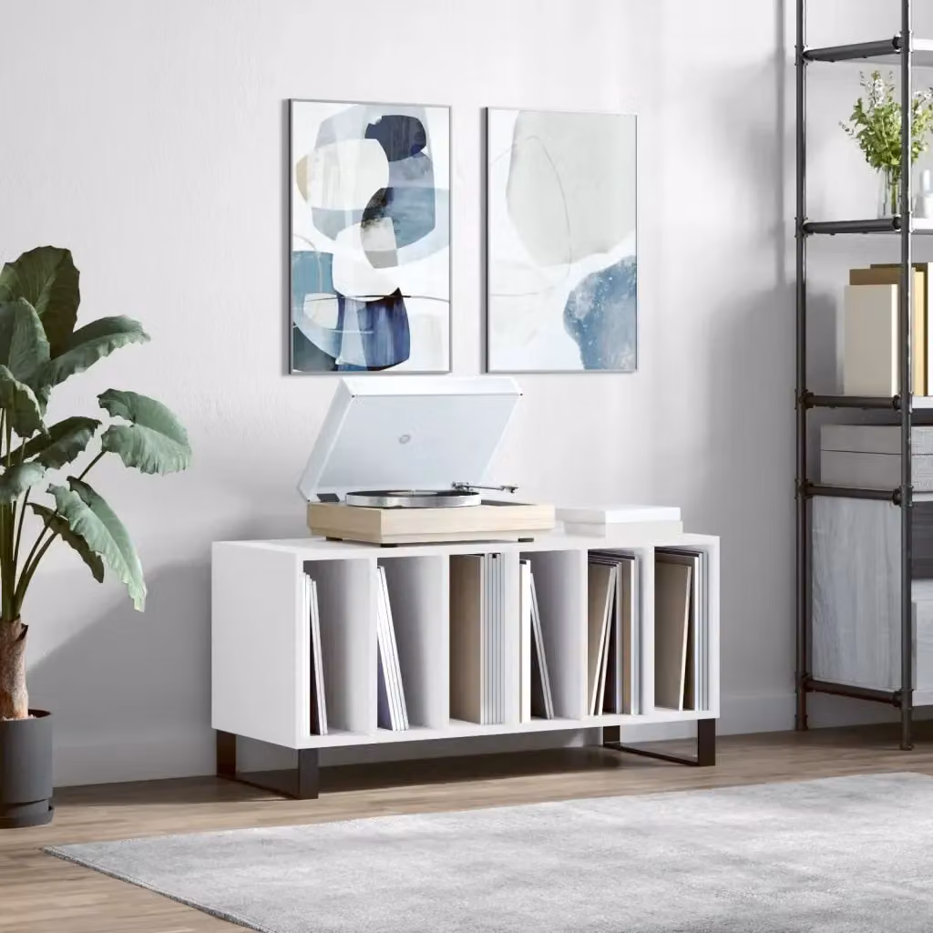 Mobile Porta Dischi Bianco in Legno Multistrato e Metallo CFW6240310 L: 100 cm, P: 38 cm, H: 48 cm – 2