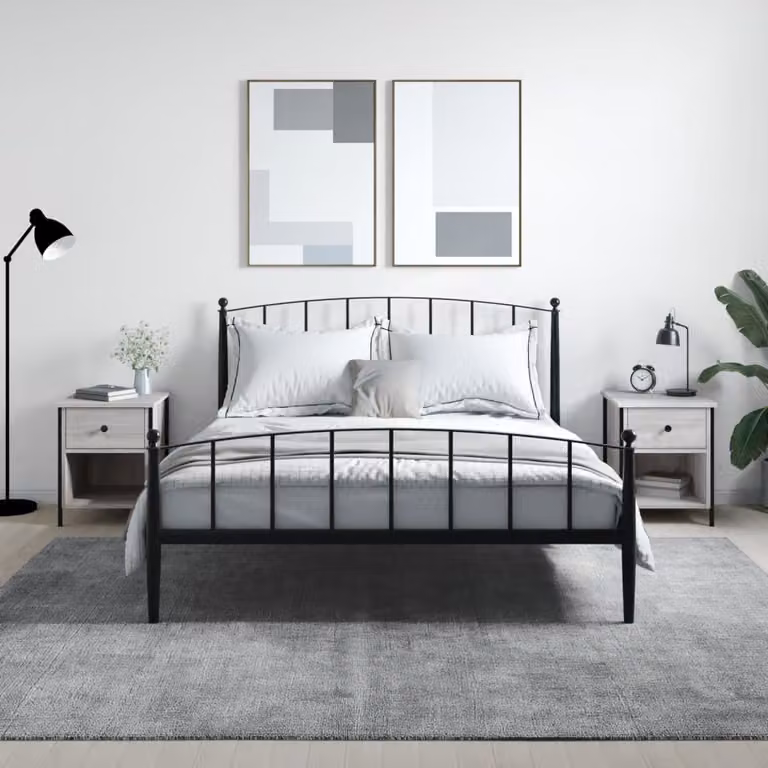 Set di 2 comodini vidaXL in legno multistrato e metallo, colore grigio e bianco, stile moderno, L 40 cm x P 42 cm x H 50 cm