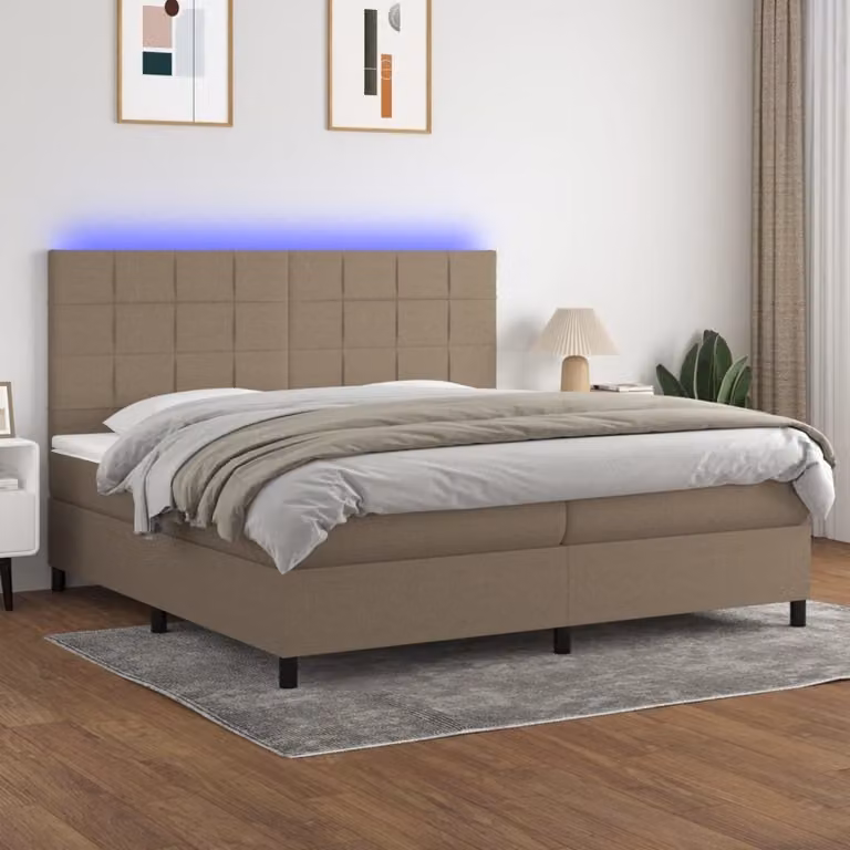 Maison Exclusive - Letto a Molle Materasso e LED tortora 200x200cm in Tessuto