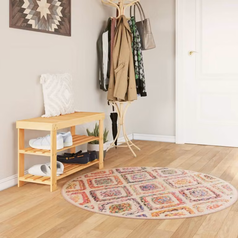 vidaXL Tappeto Rotondo Multicolore con Design Geometrico Moderno, Lavabile e Fonoassorbente, Ø 120 cm