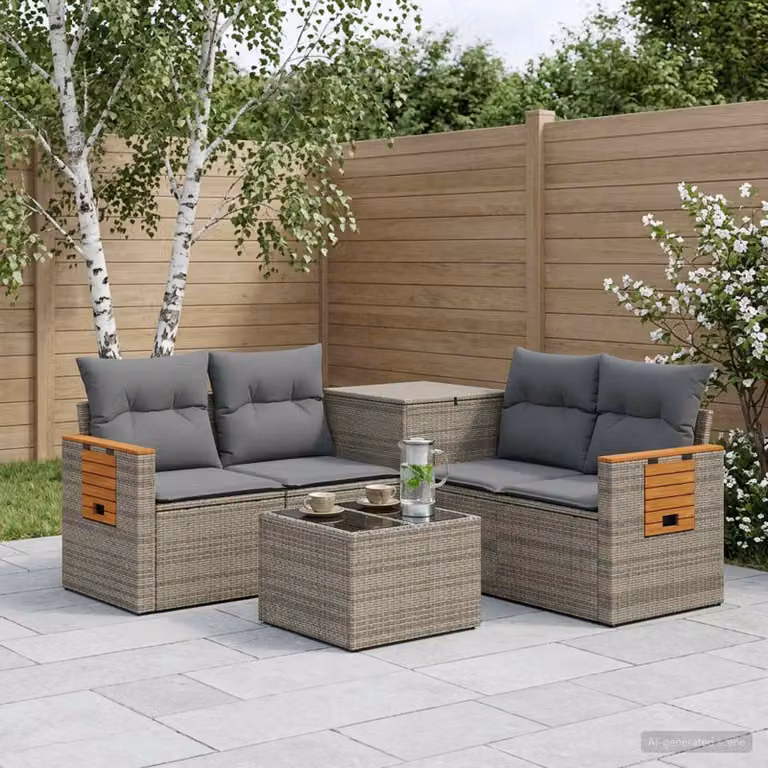 Set di divani da giardino vidaXL in polyrattan grigio e antracite con tavolo da caffè e cuscini inclusi