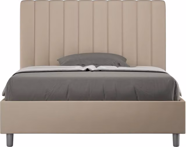 BS COM Letto una piazza e mezza con rete imbottito 130x200 similpelle tortora
