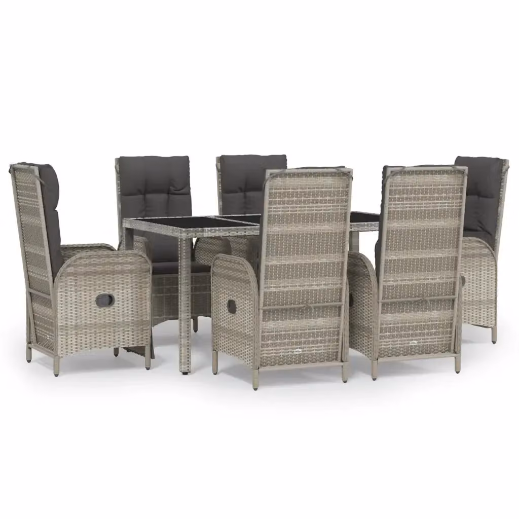 Set da Pranzo da Giardino vidaXL in Polyrattan e Legno di Acacia Grigio, 7 Pezzi – 2